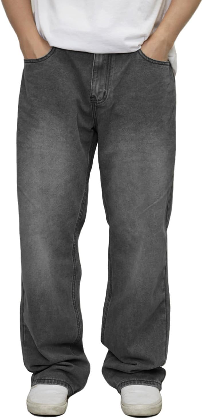 URBANJ Men's Baggy Jeans Wide Leg Loose Fit Denim Pants