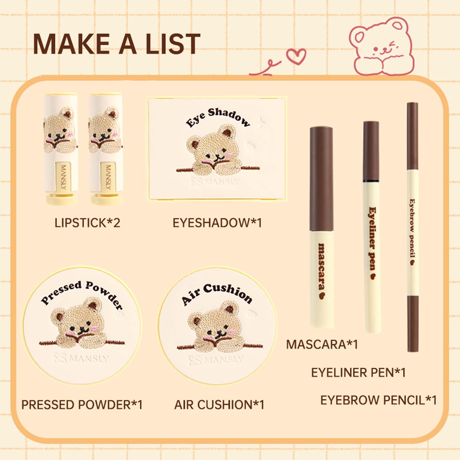 All-in-One Make Up Set, 8 Stück Schminke Set, Make-up Sets für Frauen Mädchen, Schmink Geschenkset mit Eyeliner, Lidschatten Palette, Mascara, Air cushion und Lipstick, Perfekte Geschenk für Frauen
