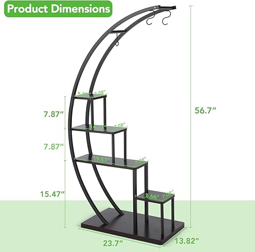 Miniatura 5 de Homdox Soporte de metal de 5 niveles para plantas de interior, soportes altos para plantas de media luna, estantes para macetas en forma de corazón