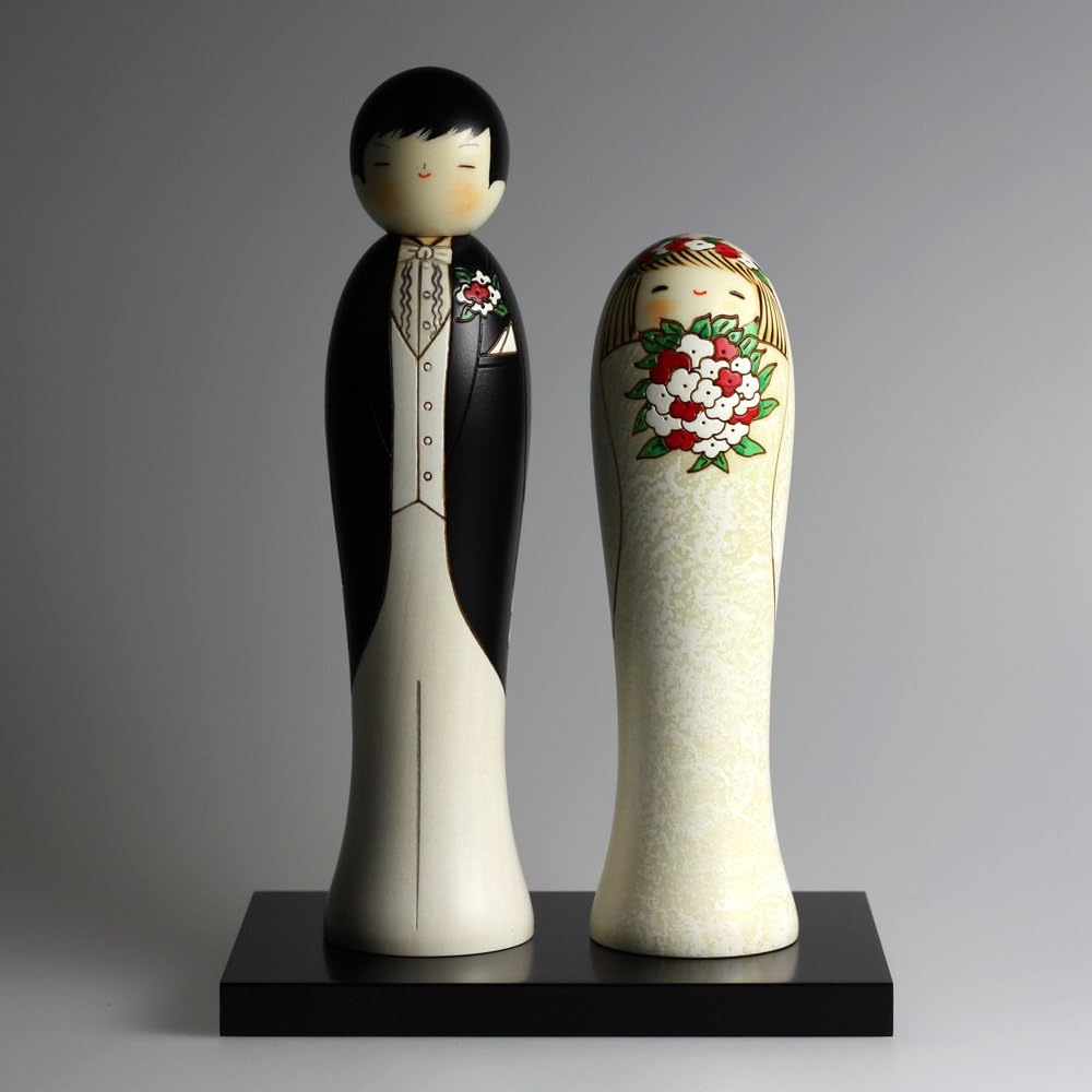 Double walled cup with Kokeshi-Uk figure 1โ25 "Bride and Groom" Made in Japan