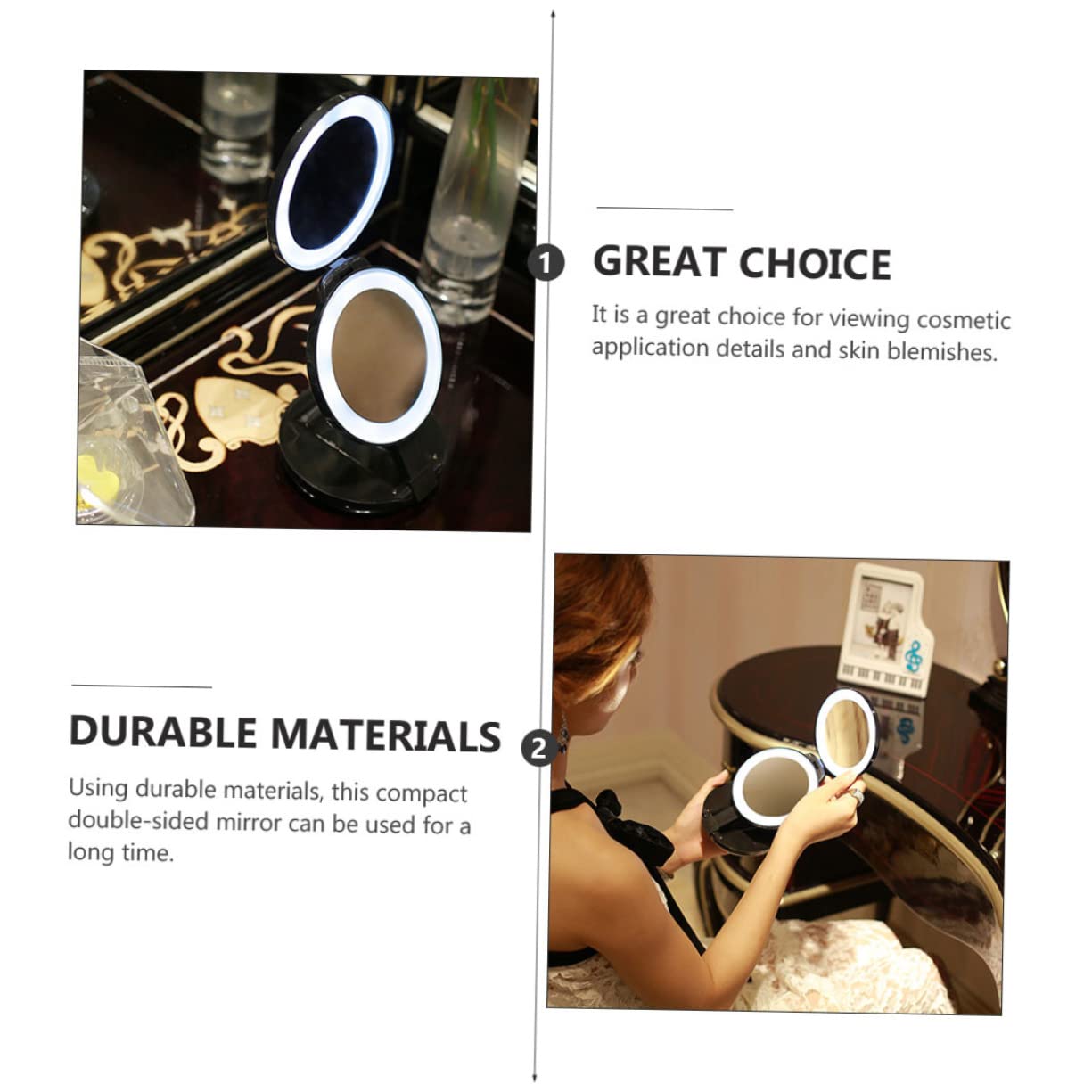 SHERCHPRY Espejo de Maquillaje Plegable Compacto y Portátil Espejo de Aumento para Mujer de Bolsillo para Maquillaje Viaje