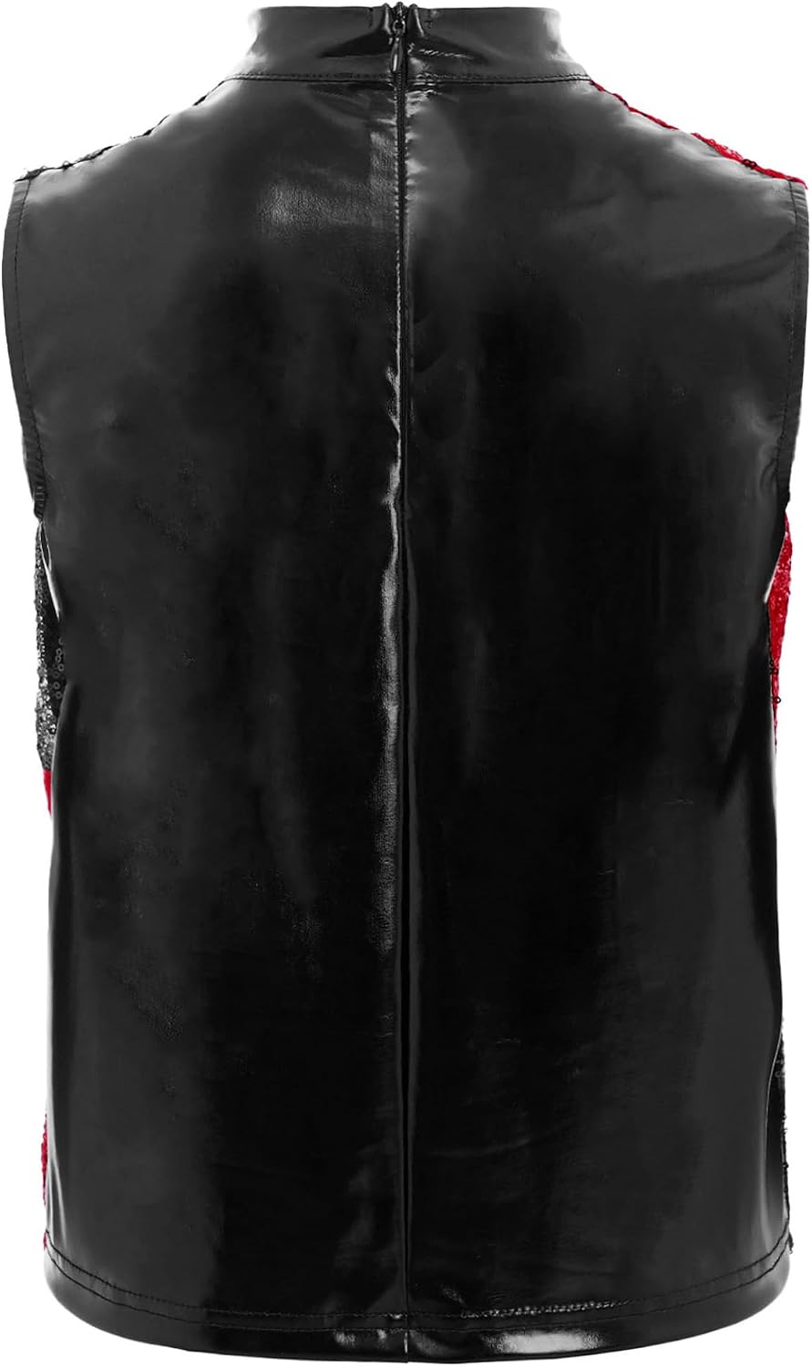 Linjinx Kids Boys Jazz Modern Hip Hop Street Dance Tops Sequins Sleeveless Color Block Tank Vest Party Waistcoat