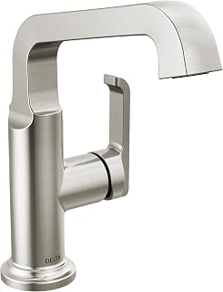 DELTA Tetra Mid-Height Brushed Nickel Bathroom Faucet 1 Hole, Single Hole Bathroom Sink Faucet for Vanity, Lumicoat Stainless 689-SS-PR-DST (Drain Not Included)