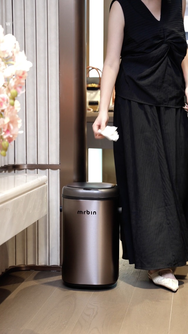 Image of MRBIN Stainless Steel Adsorption Motion Sensor Trash Can Removable, 18L / 4.8gal Automatic Absorbing Bag Lidded Garbage Bin with Wheels, Waste Basket for Kitchen, Bathroom, Eclipse Grey