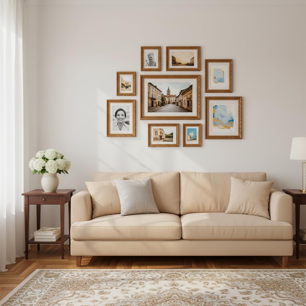 VictoR 11x14 Picture Frame Rubens Brown Gold - Picture Frames 11x14 - with Shutterproof Acrylic Glass - Antique - Brown 11 by 14 - only for hanging