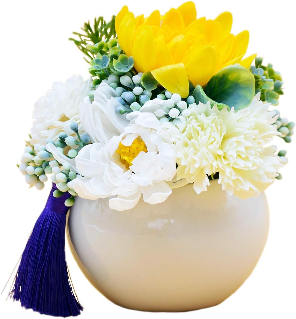 シャボンフラワー仏花 ソープフラワーアレンジメント 枯れないお花 お盆・お悔やみのお供えに最適 (ほのかホワイト)