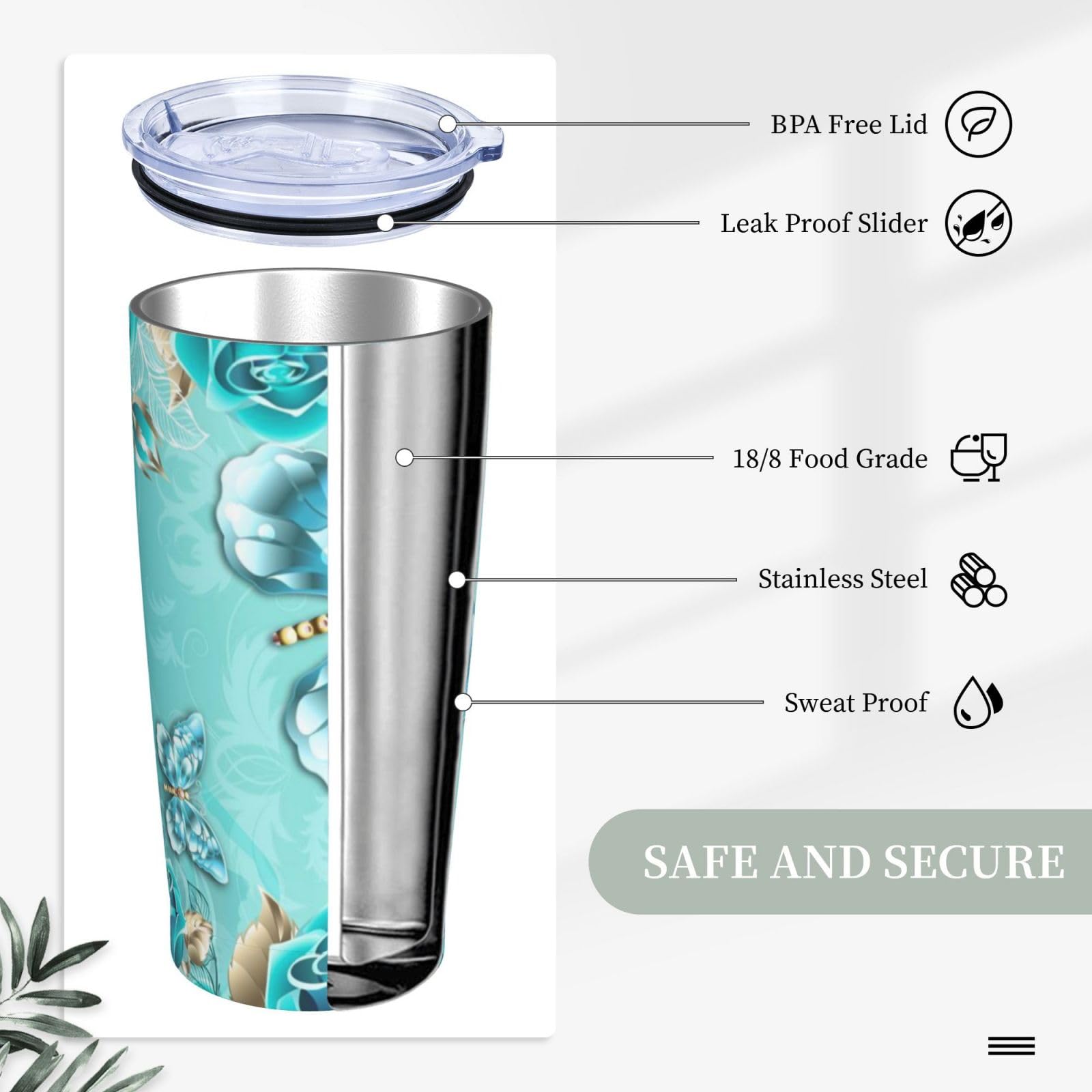 Tazza termica portatile della tazza dell'automobile della tazza dell'acciaio inossidabile stampata blu chiaro della farfalla