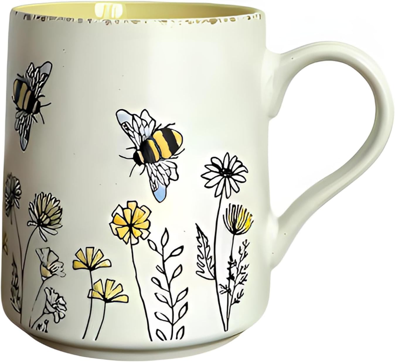 13oz Flowers Bee Mug, Cute Ceramic Coffee and Tea Mug, Dishwasher Microwave Safe, Novelty Tea Cup for Plant Lover, Coffee Mugs Gift for Women and Men