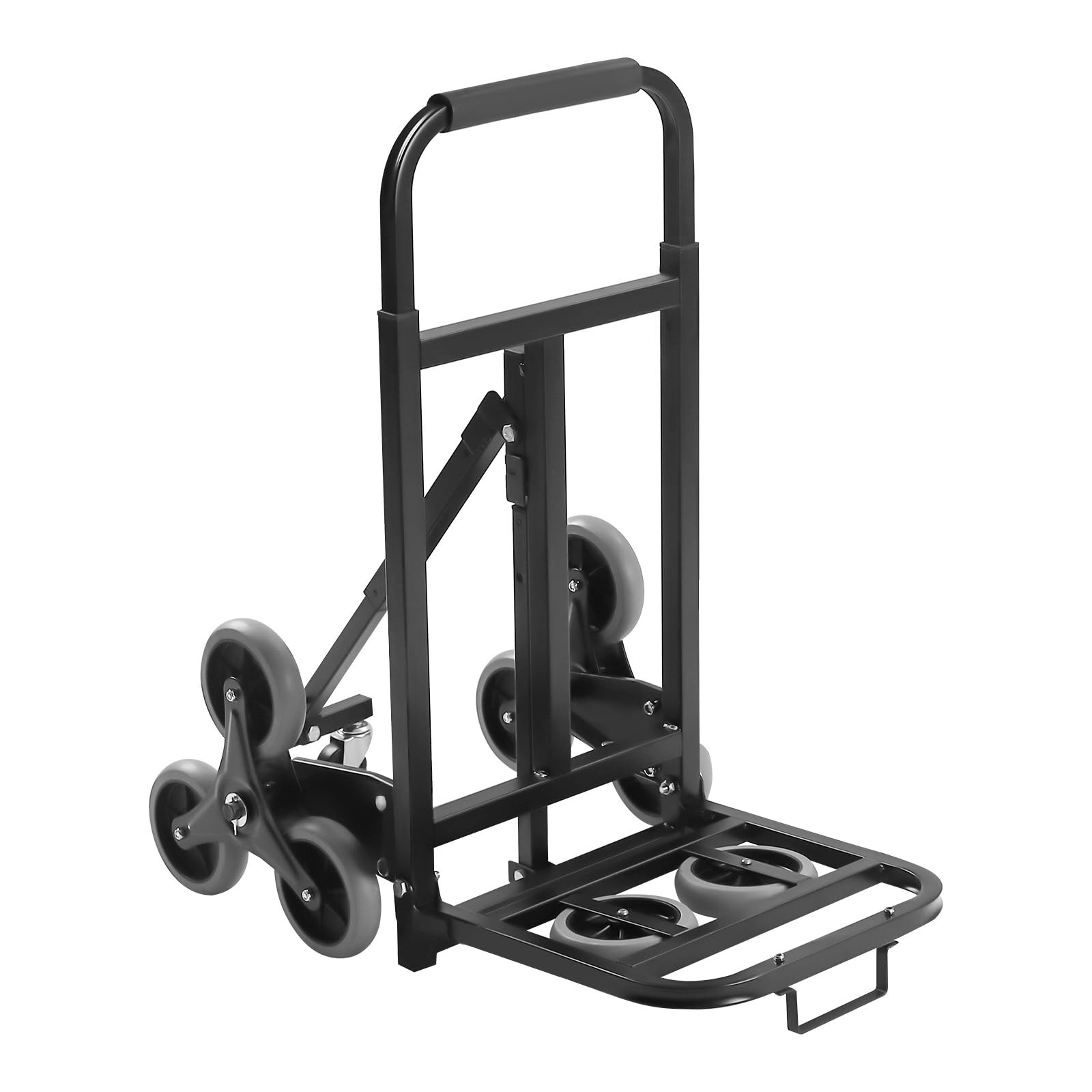 Wózek do wspinaczki po schodach 181.4 kg, wytrzymały, składany, ręczny wózek, z regulacją wysokości, stalowy, składany, z 10 kółkami, czarny