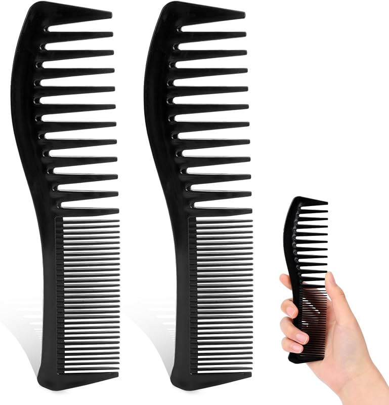 All-Purpose Hair Grooming Set - 2 Pack Double-Sided Barber Combs, 7.2 inch Plastic for Men & Women - Wide & Fine Tooth for Professional Hairstyling (Black)
