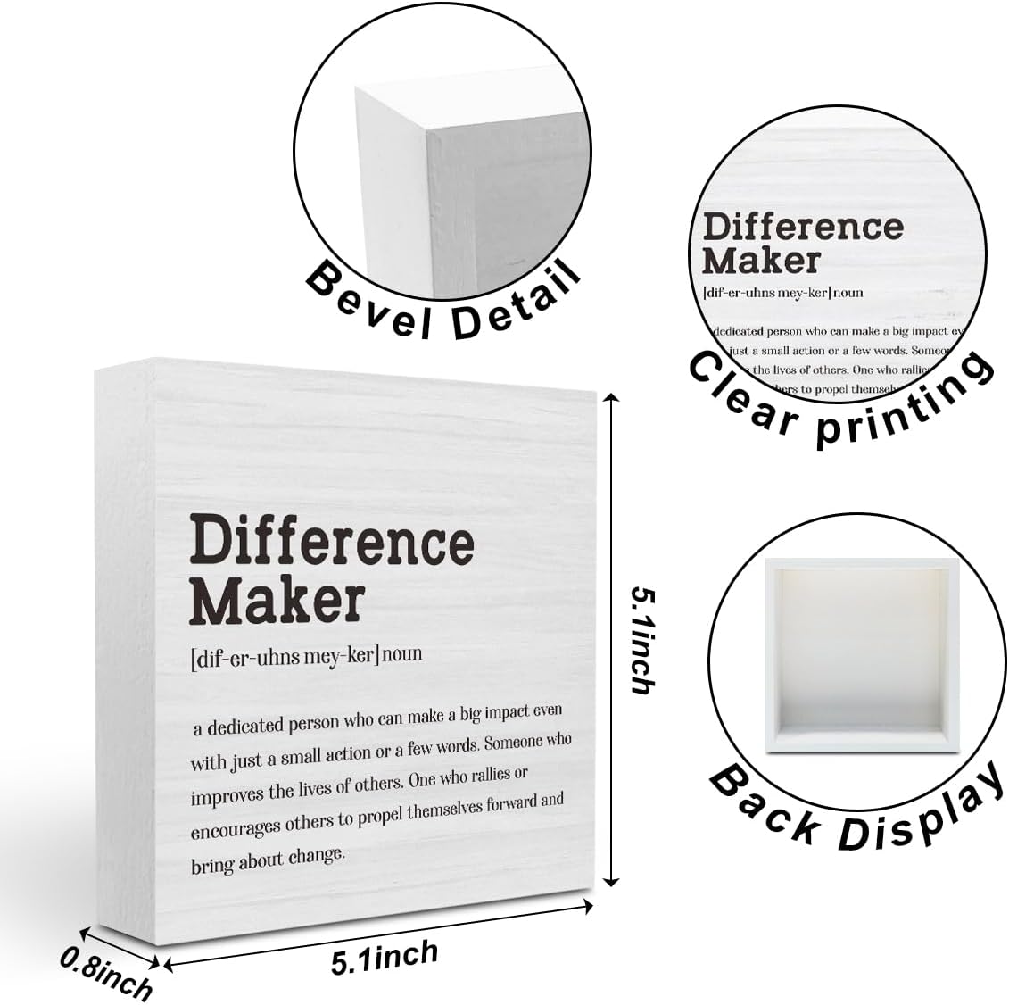 Difference Maker Definition Home Office Decor Wooden Box Sign Motivational Farmhouse Decorative Positive Office Desk Accessories Wood Plaque Affirmations Wood Table Sign for TV Cabinet Shelf - Image 2