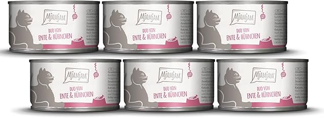 MjAMjAM - Mokra karma Premium dla kotów - DUO z delikatnej kaczki i soczystego kurczaka z marchewką, 6-pak (6 x 100g), bezzbożowa z dodatkowym mięsem