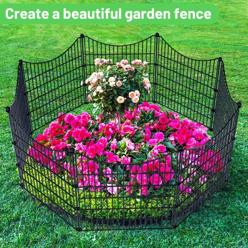 5 Panels No Dig Decorative Outdoor Garden Fence For Yard, 32 In(H) X 12Ft(L) Animal Barrier Fencing Rustproof Metal Wire Panel Border For Dog, Rabbits, And Patio Temporary Ground Stakes Defense- Black #TOP3