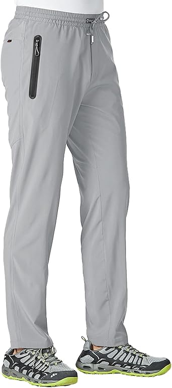 TBMPOY Mens Lightweight Hiking Travel Pants Athletic Outdoor Sports Elastic Waist Water Resistant Sweatpants 2 Pockets