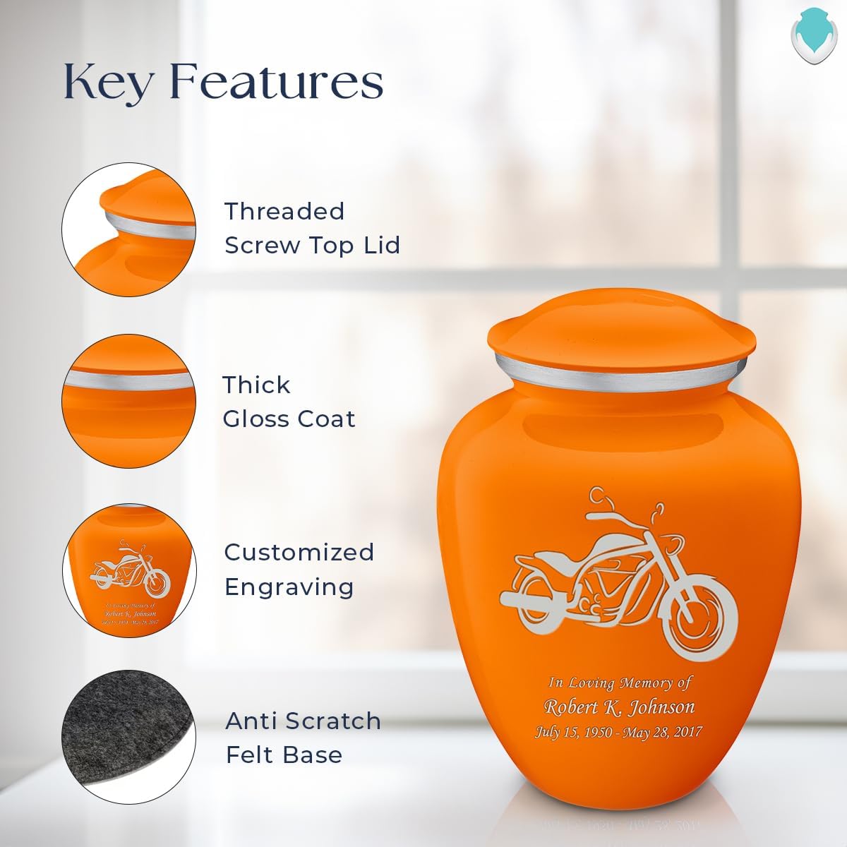 Geturns - Adult Personalized Motorcycle Cremation Urns for Human Ashes I Large Burnt Orange Funeral Urn for Men and Women I 200 lbs