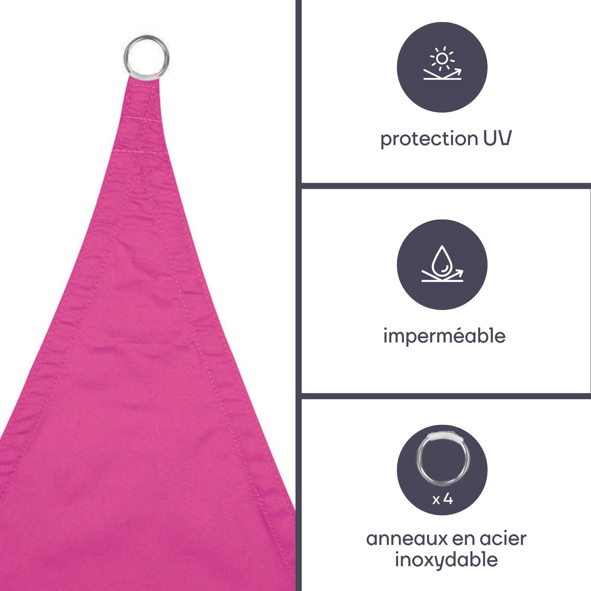 Perel Voile d'ombrage, Toile ombrage, Toile extérieure terrasse, imperméable, Protection Contre UV, 4 Anneaux en O en Acier Inoxydable, 2 x 3 m, 160 g/m², Polyester, rectangulaire, Fuchsia