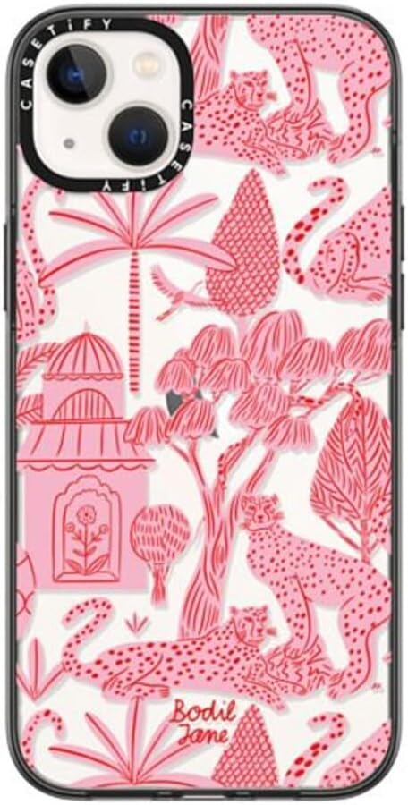 CASETiFY Compact iPhone 14 Plus Case [4 ft. 2X Military Grade Drop Protection/Slim/Lightweight] - Cheetah Paradise Pink - Clear Black
