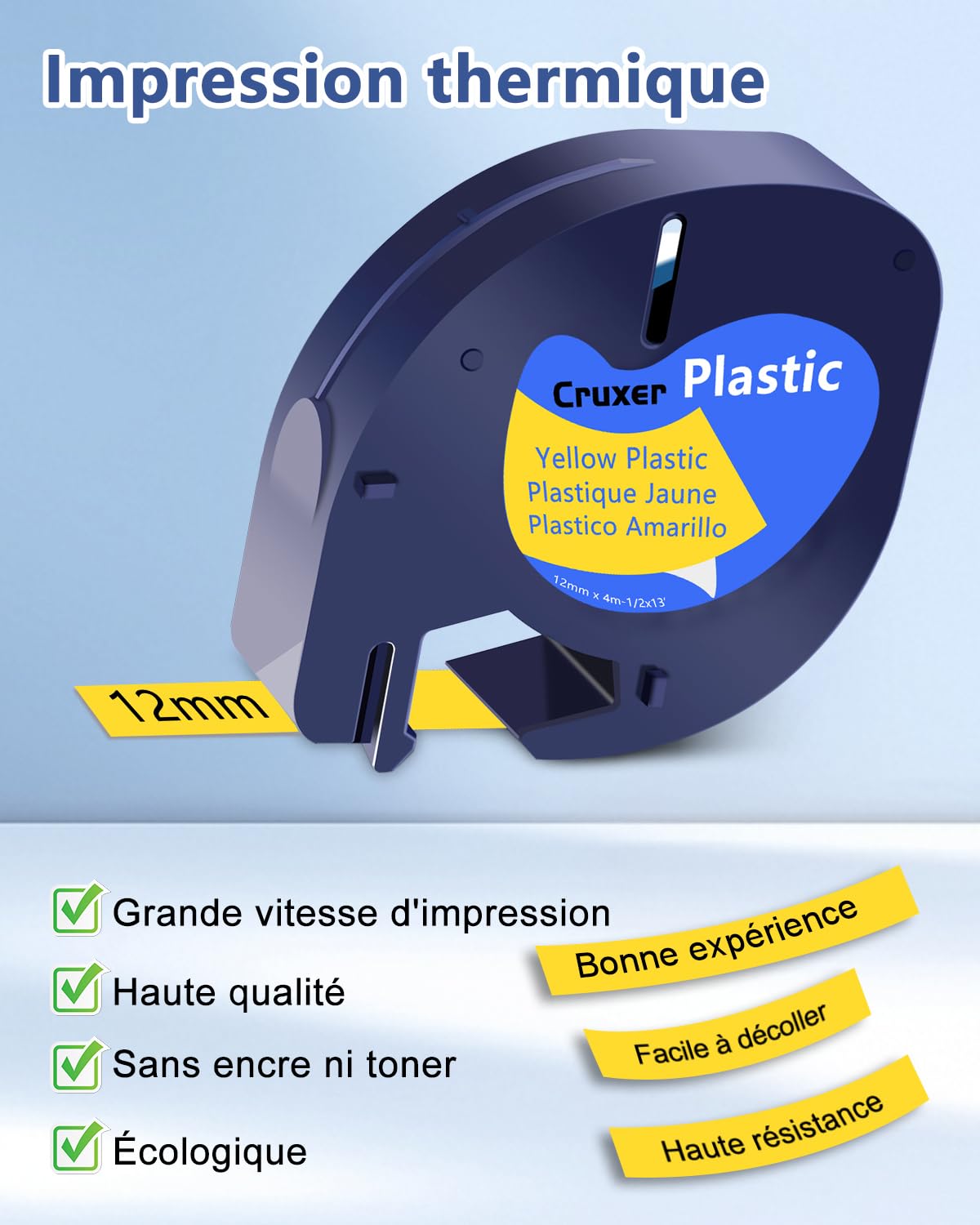 Lot de 200 Ruban Compatibles Avec Dymo Letra Tag 91332 Noir sur Jaune 12 mm