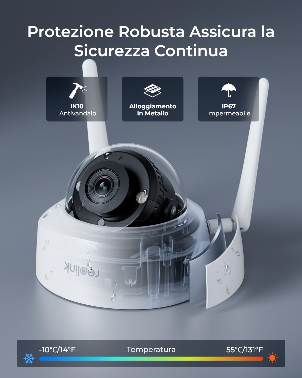 Reolink 4K Telecamera Wi-Fi Esterno, Wi-Fi 6, IK10 Antivandalo | Visione Notturna a Colori, Rilevamento di Persone/Veicoli/Animali, Audio Bidirezionale, RLC-840WA (No PT)