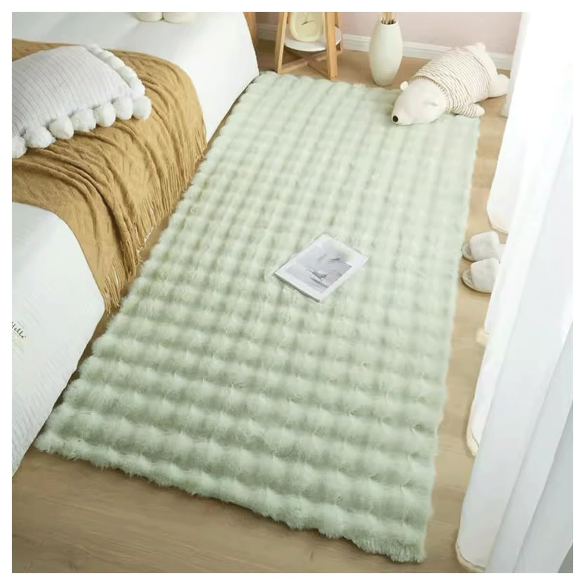 Tapis en fausse fourrure moderne vert 90x150cm au design haut de gamme et fluffy
