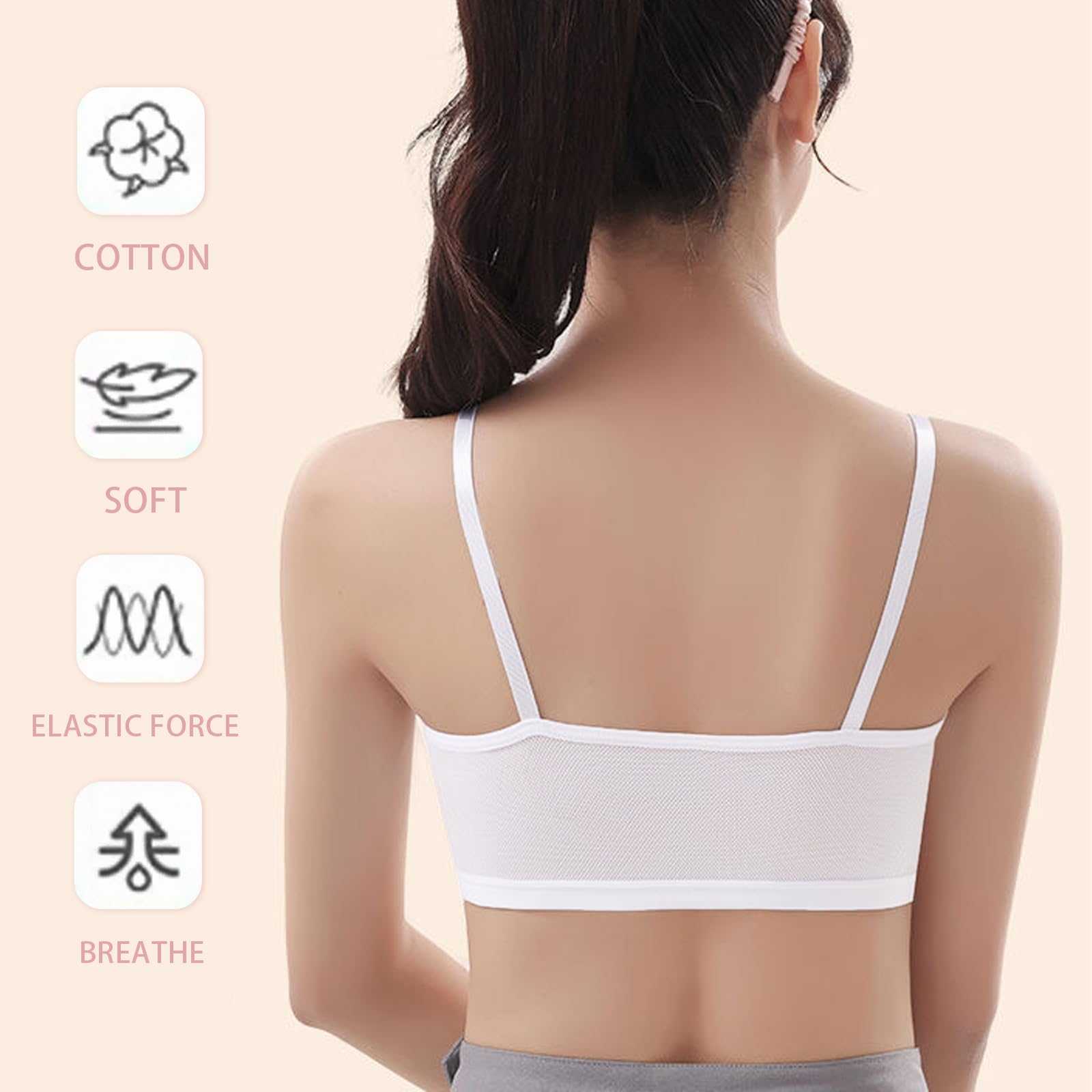 Sujetador Sin Costuras Niña Algodón Top Deportivo Ropa Interior Almohadillas Removibles 4 Piezas Bianco