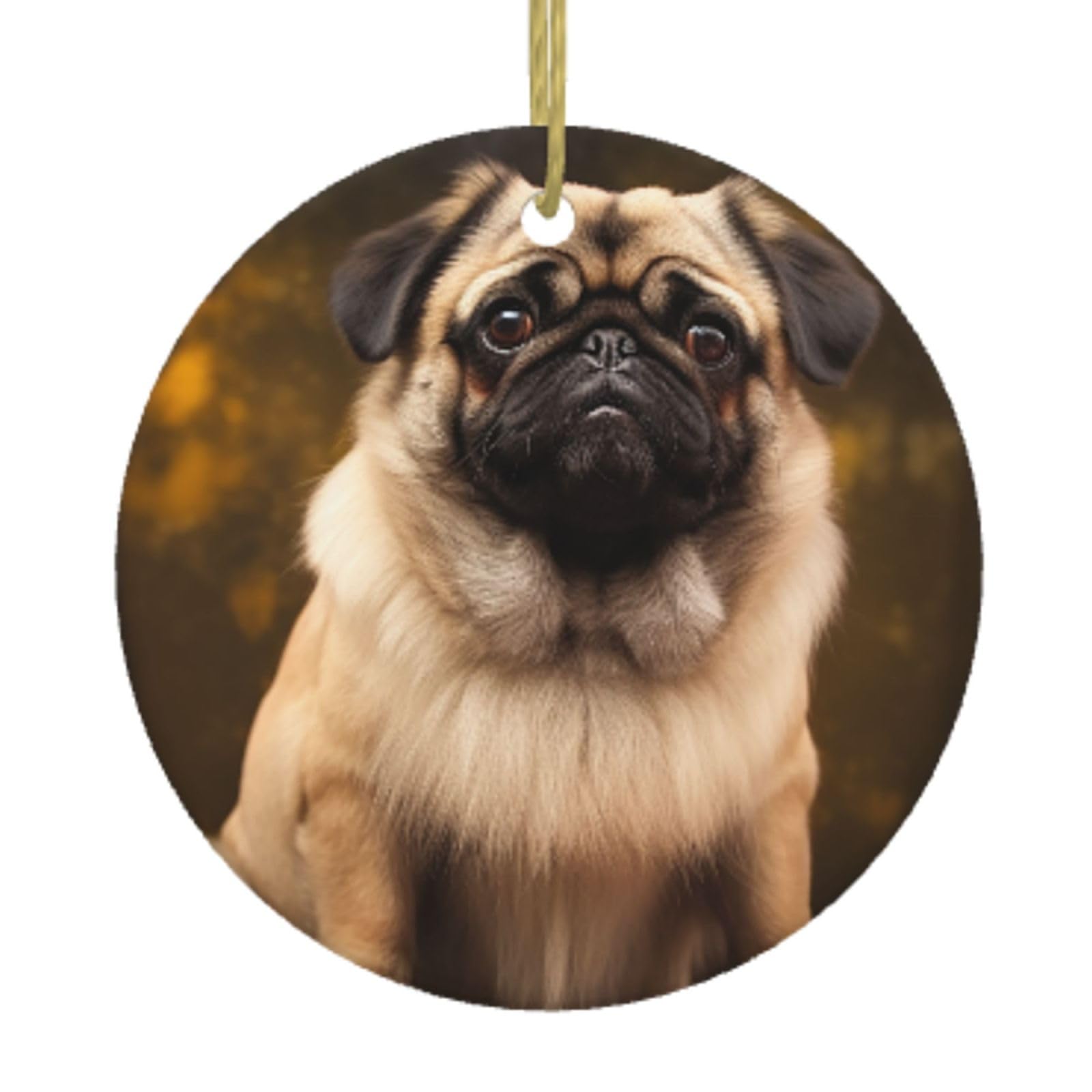 Ceramic Christmas Tree Hanging Ornaments with Gold Ropes Christmas Tree Decorations Round Ceramic Pug Dog Pendant Keepsake Decorations for Holiday Xmas Gift Ideas
