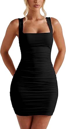 BORIFLORS Women's Sexy Bodycon Corset Mini Dress with Square Neck and Ruched Design