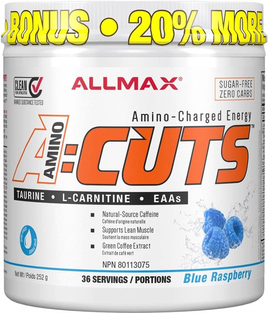 ALLMAX Nutrition AMINOCUTS (ACUTS), Amino-Charged Energy Drink with Taurine, L-Carnitine, Green Coffee Bean Extract, Blue Raspberry, 30 Servings : Health & Household