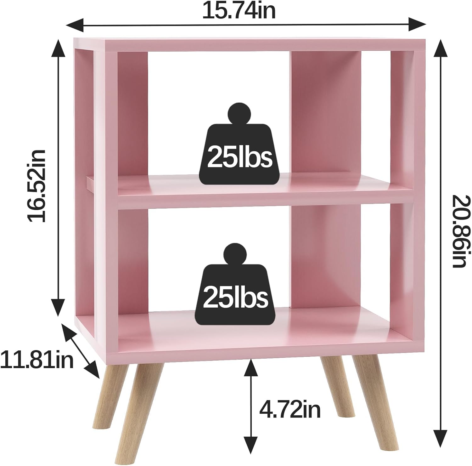 aboxoo Night Stand, Pink Kids Nightstand, Modern End Table with Open Storage, 2-Tier Nursery Bedside Table for Small Space, Living Room, Bedroom