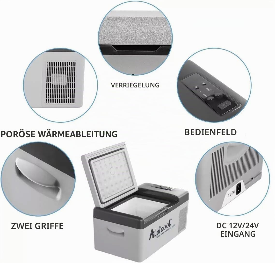 Tragbare Gefrierbox Minikühlschrank Elektrische Kühlbox, Auto Kühlbox 15 L Kühlbox Elektrisch -20℃ ~10℃ Kompressor Kühlbox, für Auto, LKW, Boot, RV mit USB Anschluss [Energieklasse B]