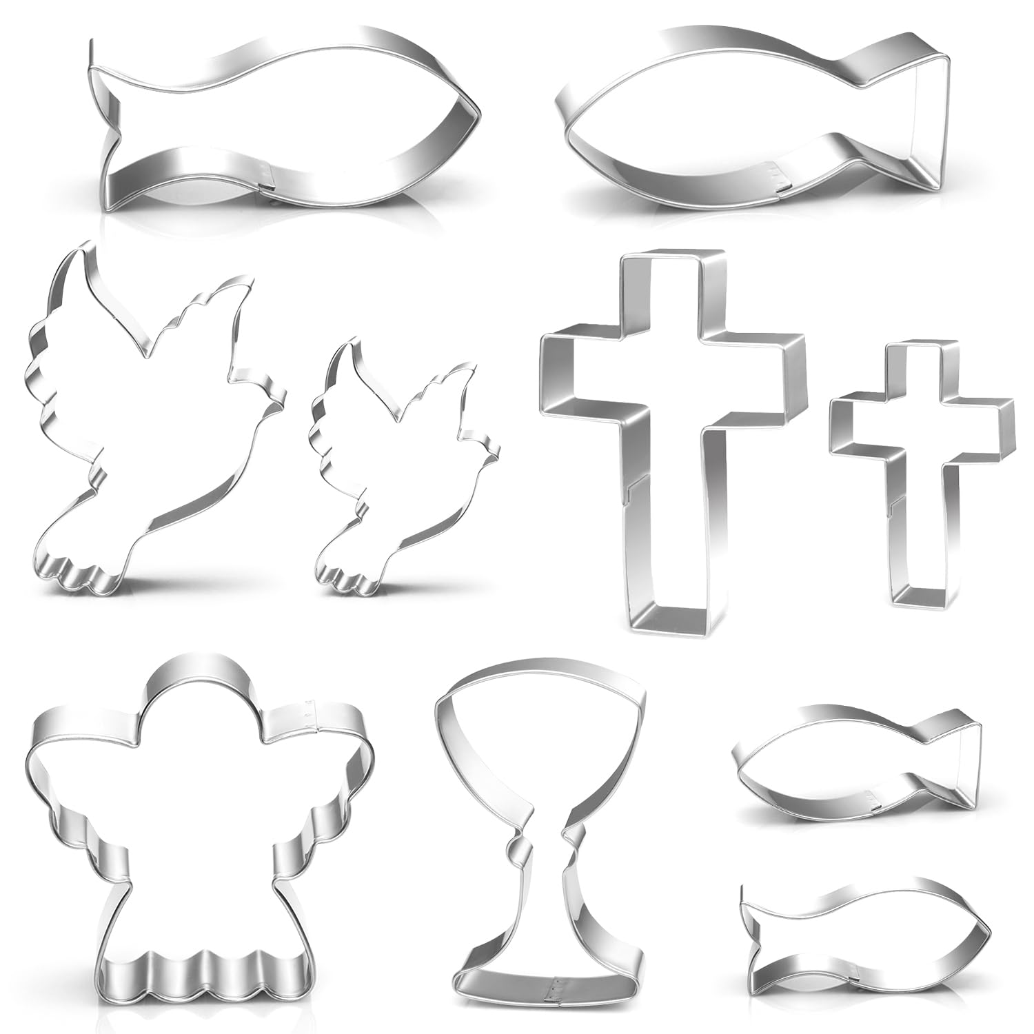 Roestvrij stalen uitsteekvormen set, 8-dlg. Christelijke vis kruis duif uitsteekvormen koekjessnijders koekjesvormen kruis uitsteekvorm cookies cutter voor communie vormsel taartdecoratie doop