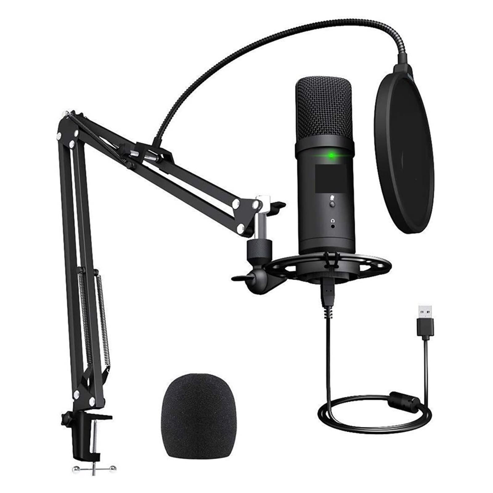 Microphone de studio USB avec bouton muet et prise casque audio pour PC