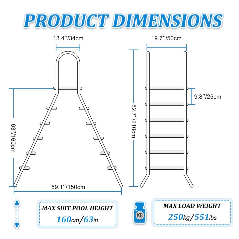 Escaleras para Piscinas Desmontables de Acero Elevada 160 cm, Escaleras Piscina de Doble Cara 5 Peldaños, Escalera Piscina de Alta Resistencia Capacidad 250 kg,160cm