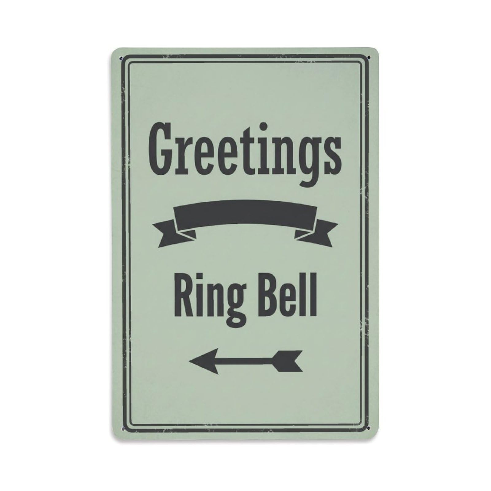 Metal Tin Sign Vintage Greetings Ring Bell Arrow Ribbon
