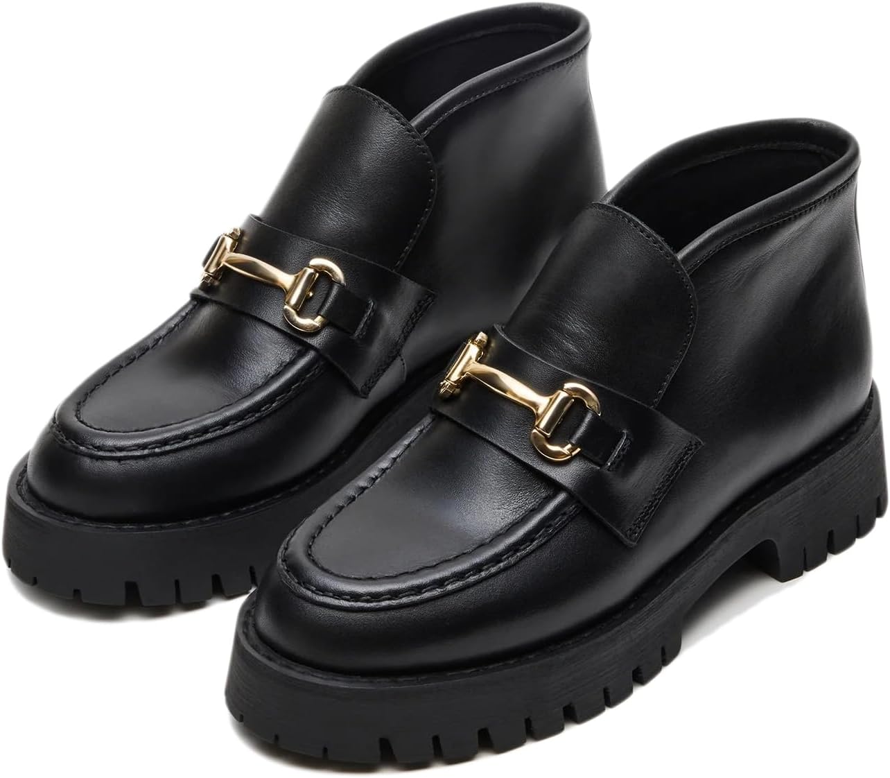 SOVANYOU Women's Platform Ankle Boots Round Toe Chunky Heel Booties Slip On Comfortable Short Boots for Fall Winter