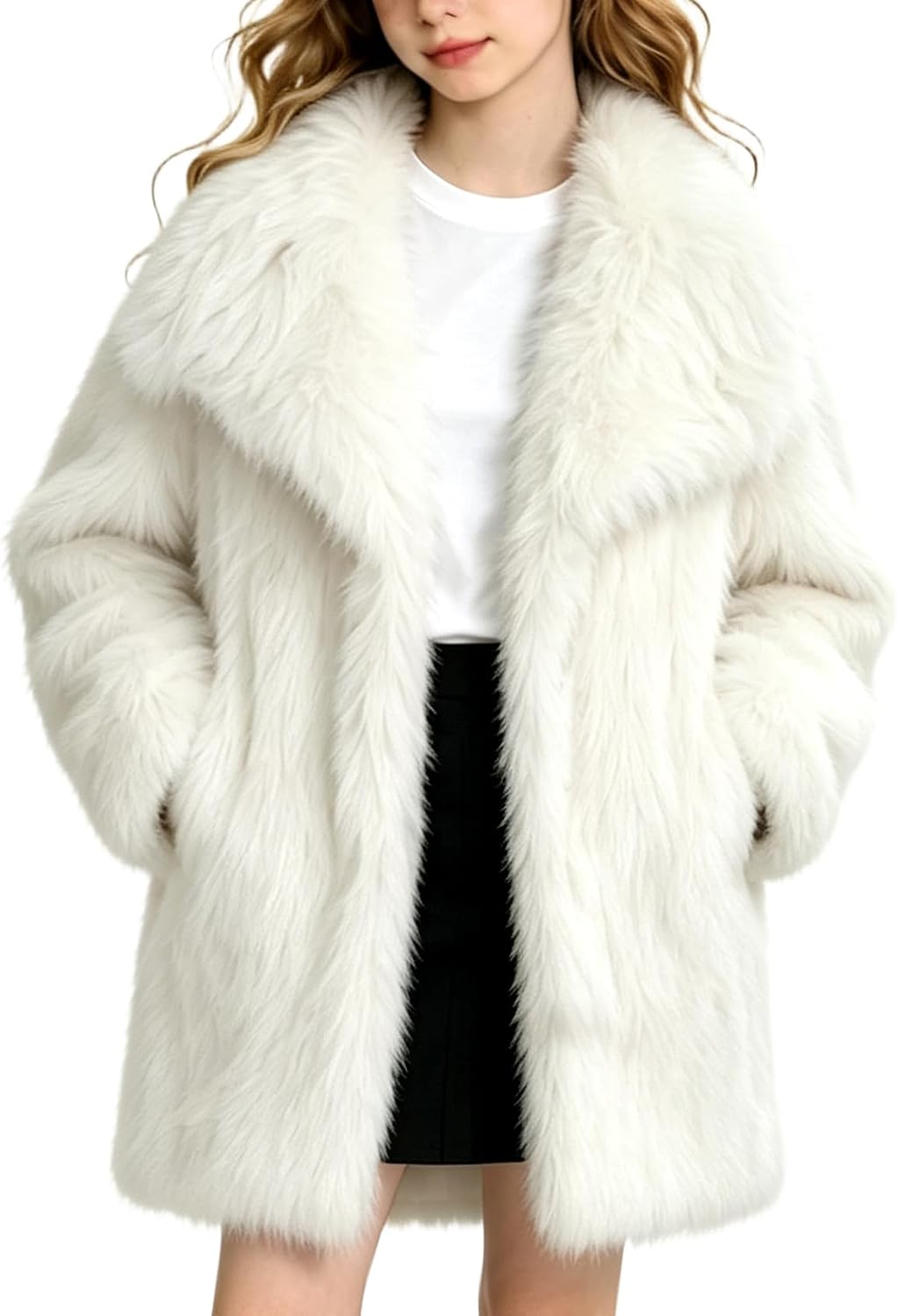 Wyeysyt Girls Faux Fur Coat Winter Warm Long Fluffy Fur Jacket