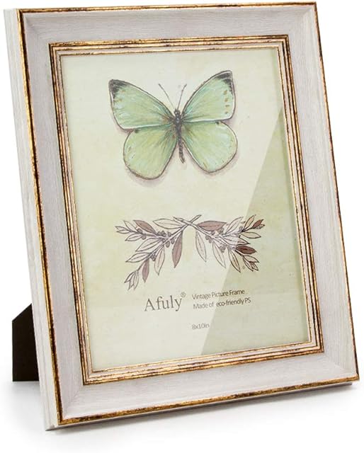 Afuly Vintage 8x10 Photo Frame in Off White and Gold Edge for Desk Picture Frame Gallery Home Wall Decor Gifts