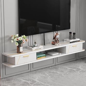 Floating TV Cabinet,Wall Hanging TV Stand,Wall-Mounted TV Shelf,Multimedia Console,for Storage Unit Audio/Video Console Cable Box Router,Space Saver Color A, Size 100x22x20cm