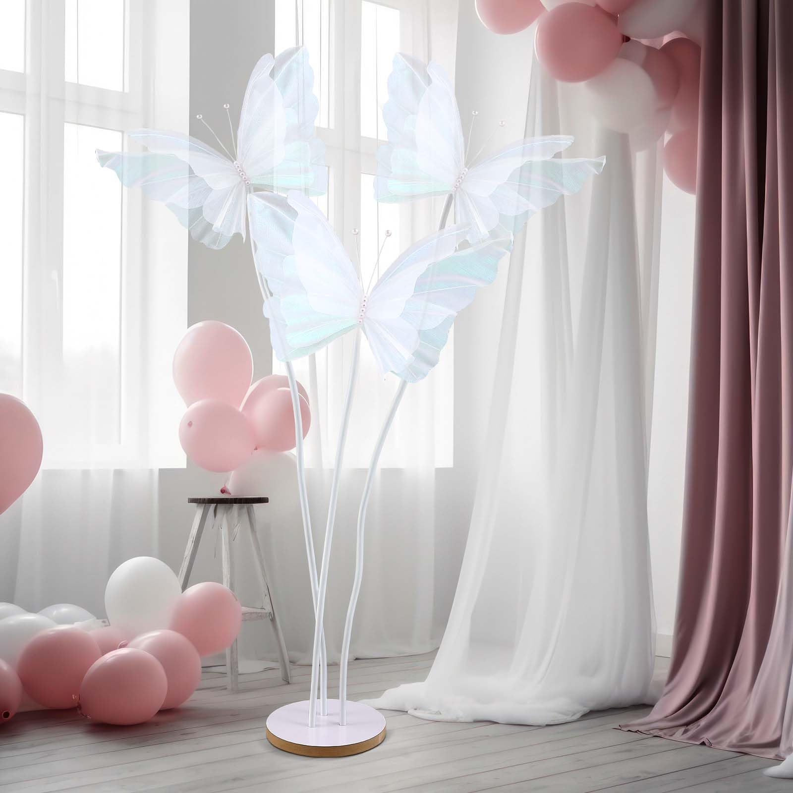 Havawish Riesige Schmetterlings-Dekoration, riesige künstliche Gaze-Schmetterlinge mit Standfuß für Hochzeit, Kirche, Party, Geburtstag, Zuhause, Garten, Hintergrunddekorationen (3 Stück, weiß