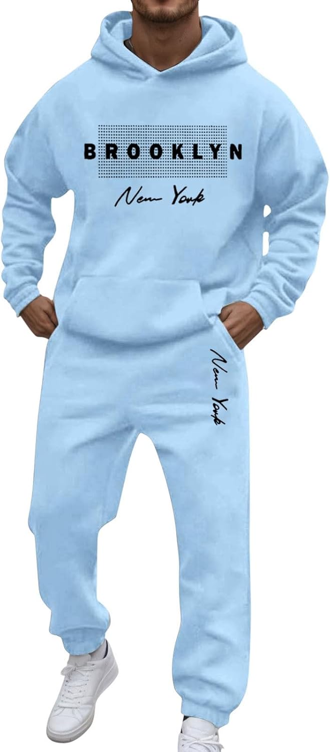 2 Piece Tracksuit Athletic Sweatsuits Sets Letter Graphic Print Hoodies Sports Fitness Running Casual Sweatpants