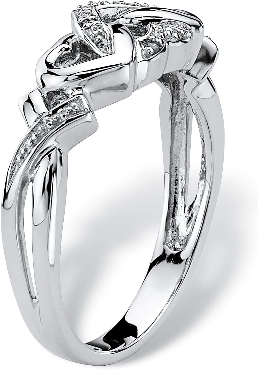 Platinum over Sterling Silver Genuine Diamond Accent Interlocking Heart Promise Ring