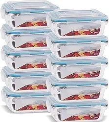 Kit 10 Potes Herméticos 370ml Tampa Azul Vedação Silicone Vidro Temperado Para Cozinha e Marmitas