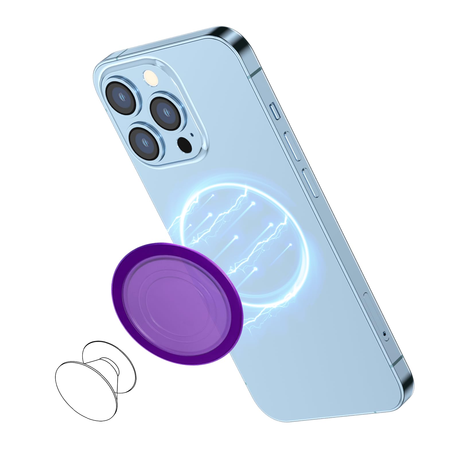 AUROXCompatible with MagSafe Base for iPhone 15/14/13/12 Magnetic Base Plate - Intended for Pop Socket Grip and Phone Ring Holder - Removable for Wireless Charging (Purple Translucent)