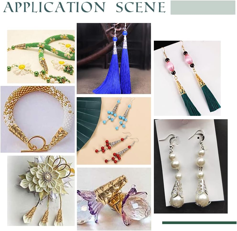 UNCRAFTALE 40Pcs 2 Colors 2 Size 12/22mm Stainless Steel Long Bead Caps Flower Spacer Beads Hollow Bead Cone End Caps for Jewelry Making Bracelet Necklace Earrings