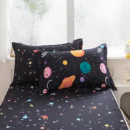 Miniatura 4 de ADASMILE A & S Juego de ropa de cama con cremallera individual para niños, juego de edredón con diseño del espacio exterior, juego de edredón con