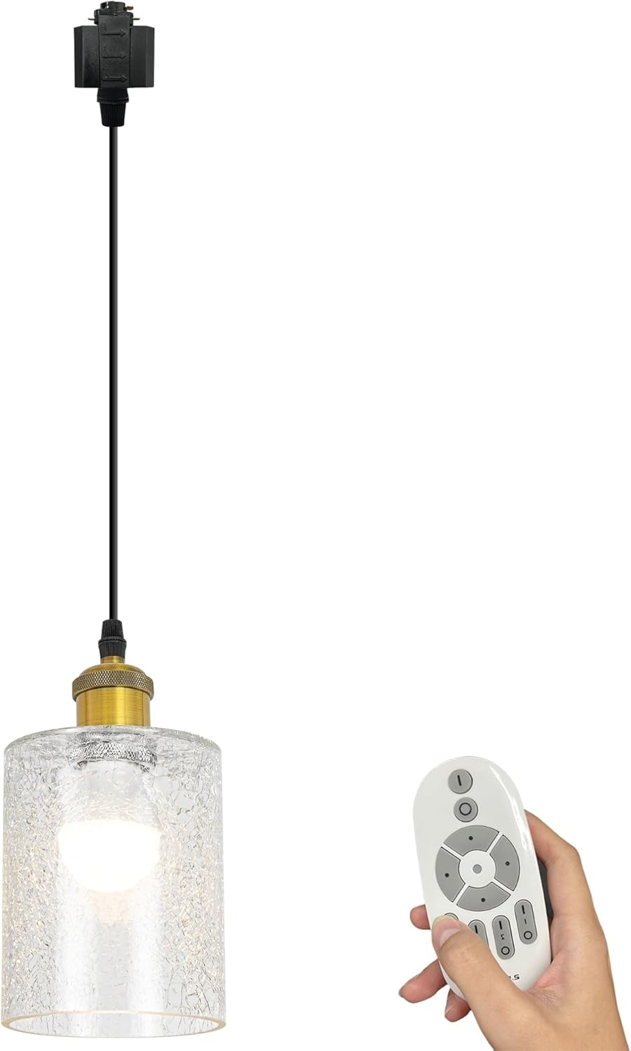 H-Type Track Pendant Light, 3.2 ft Cord Crack Finish Cylinder Clear Glass Lamp Shade E26 Gold Bronze Socket Track Lighting with Smart LED Bulbs Timer Customizable for Kitchen Island