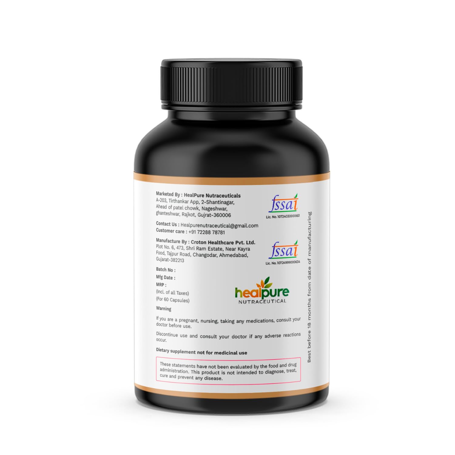 HEALPURE NUTRACEUTICAL Pine bark extract 100 mg. For Support Heart health Inflammation, Super Antioxidant, Healthy eye and skin - 60 Capsules 1