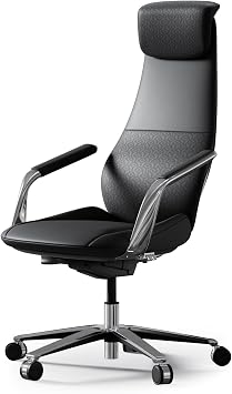 TOMU Black Genuine Leather Executive Office Chair, Real Top Grain Leather Office Chair with High Back, Comfy and Modern for Executive Luxury Desk, Ergonomic with Adjustable Height,Reclining Black