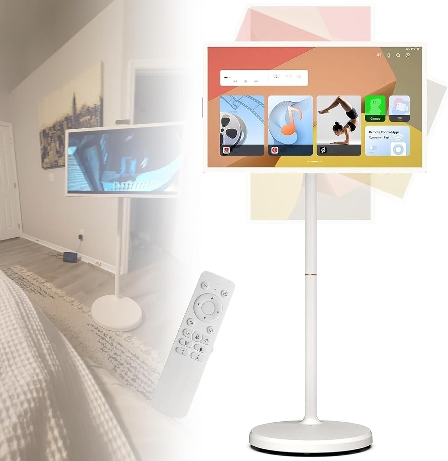 Smart Portable 21.5" Touchscreen TV Monitor for Home/Office/Travel - HD Display, Android 15 OS, Full Swivel, 6GB RAM + 128GB Storage, Ultimate Entertainment Solution