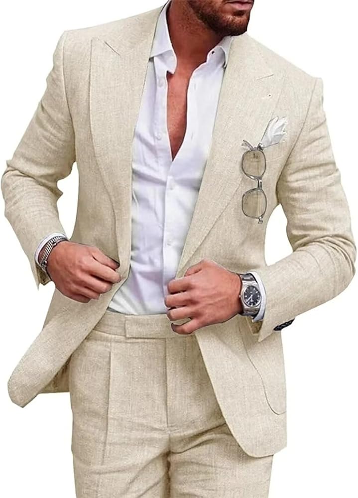 Traje Lino Hombre Traje De Lino Piezas Para Hombre Blazer Y